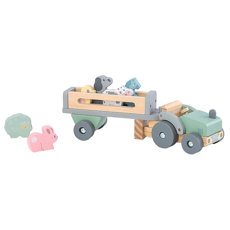 Wooden Tractor with Trailer & Animals