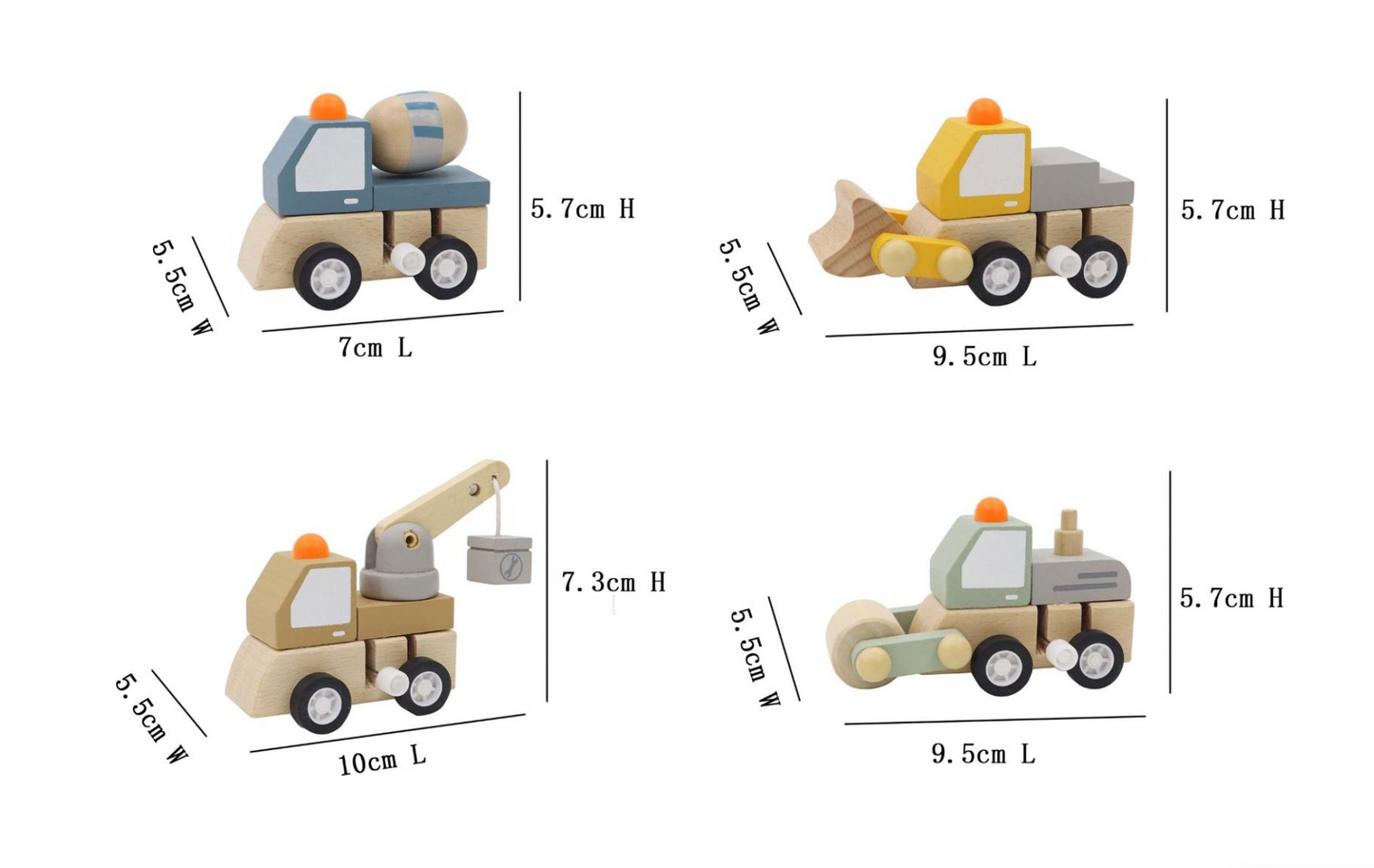 Wooden Wind Up Construction Trucks