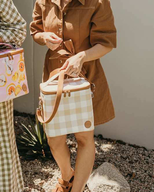 Midi Insulated Lunch Bag- Beige Gingham