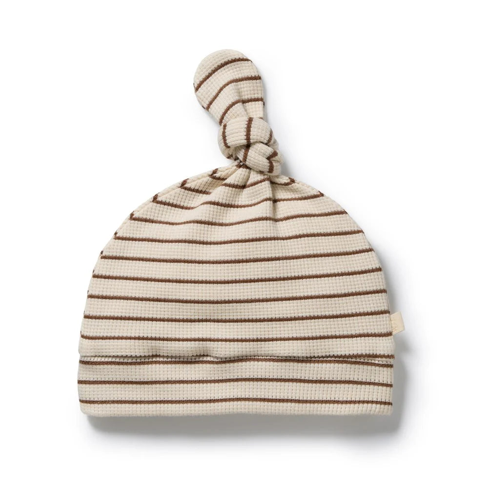 NUTMEG STRIPE ORGANIC WAFFLE KNOT HAT