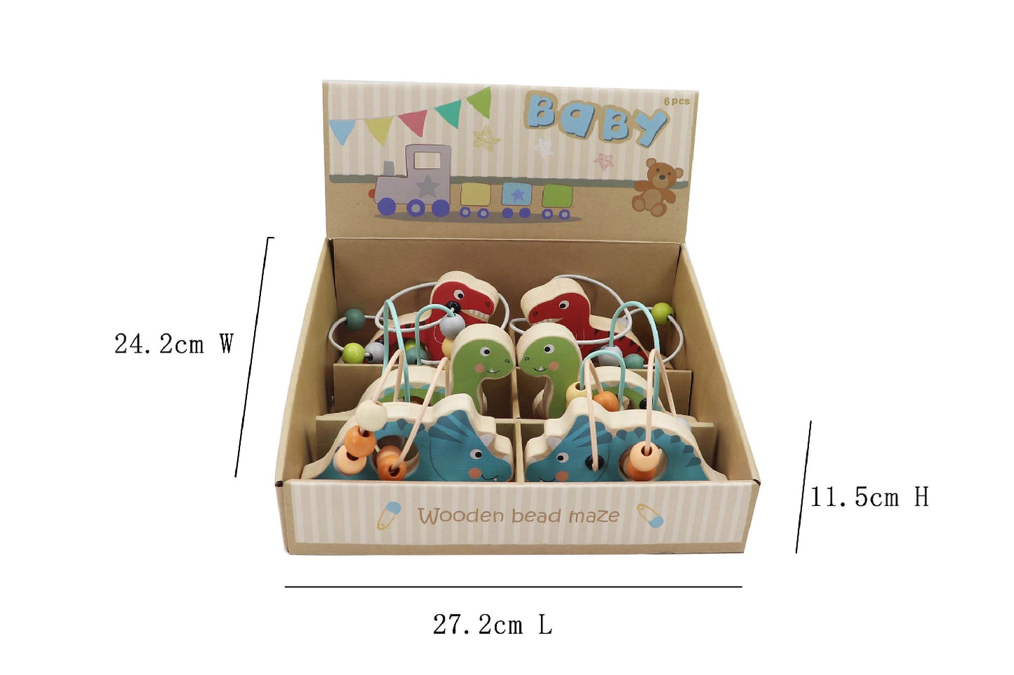 Wooden Wheelie Dino with Bead Maze