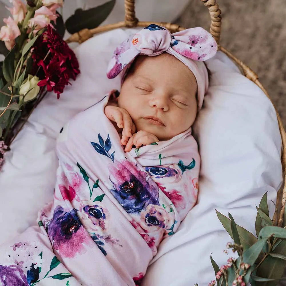 Floral Kiss | Baby Jersey Wrap & Topknot Set