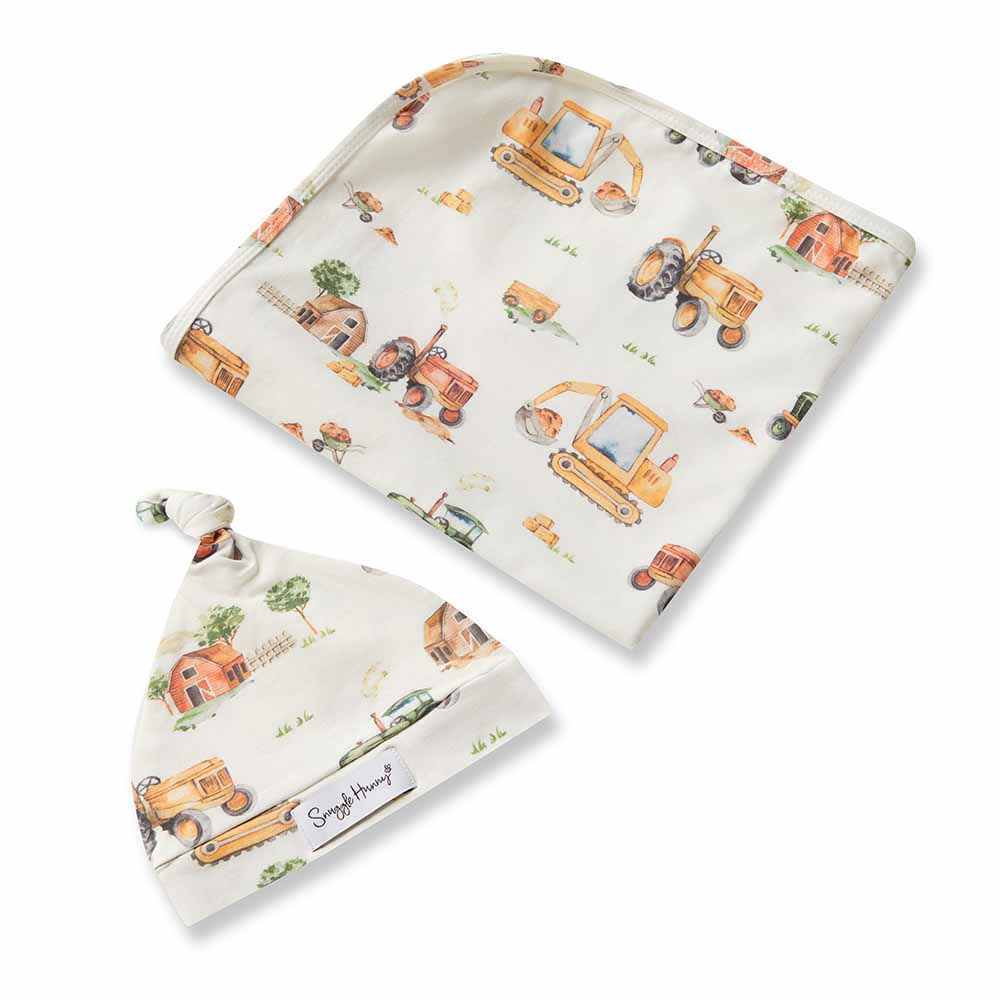 Diggers & Tractors | Jersey Wrap & Beanie Set