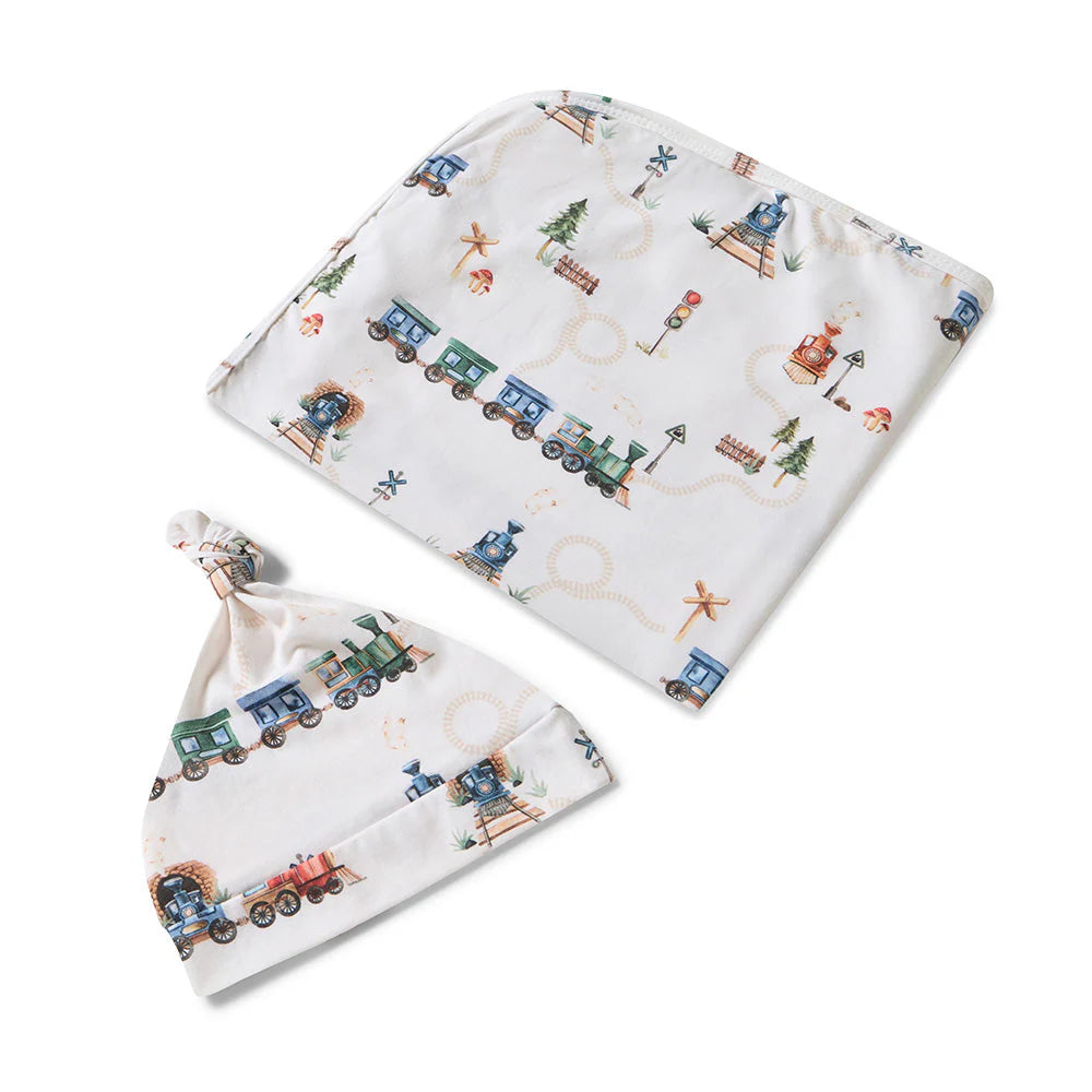 Trains | Jersey Wrap & Beanie Set