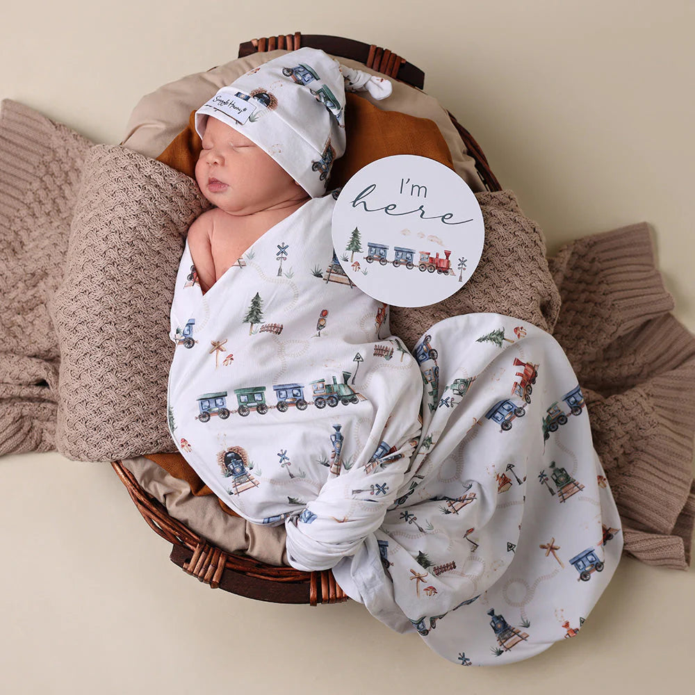 Trains | Jersey Wrap & Beanie Set