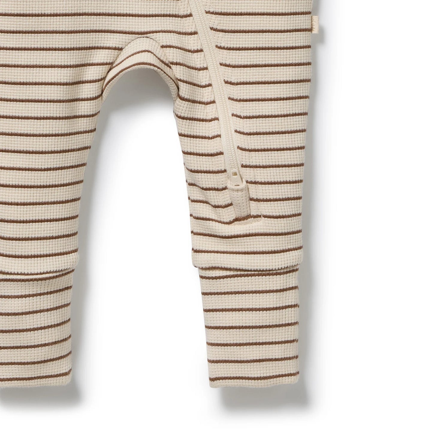 NUTMEG STRIPE | ORGANIC WAFFLE ZIPSUIT