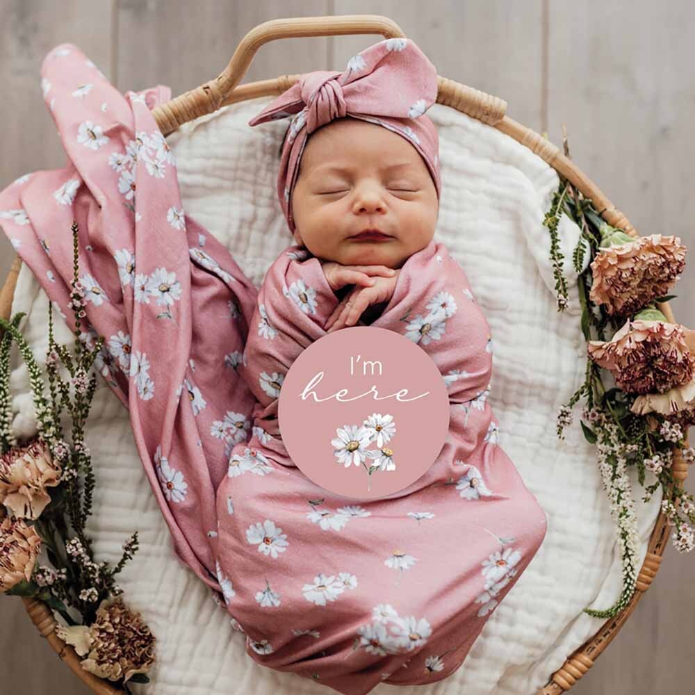 Daisy Jersey Baby Wrap & Topknot Set