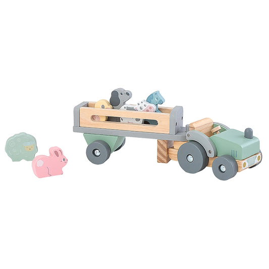 Wooden Tractor with Trailer & Animals