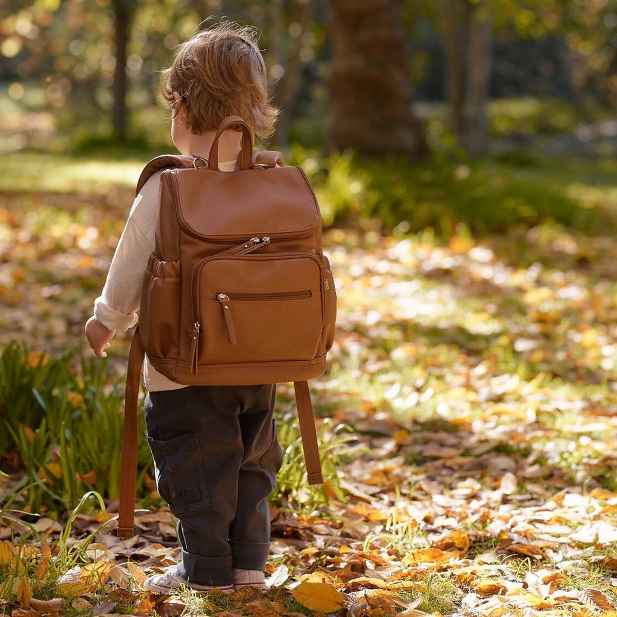 Log On Backpack Mini Mini Signature Backpack - Chestnut Brown Vegan Leather – Mini Folk ...