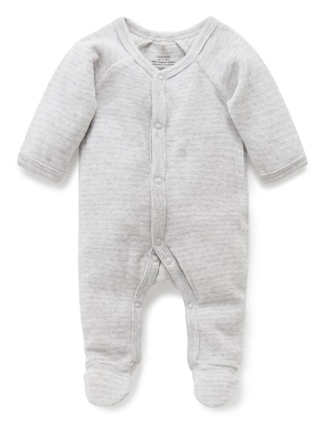 Premi Velour Growsuit | Pale Grey Stripe