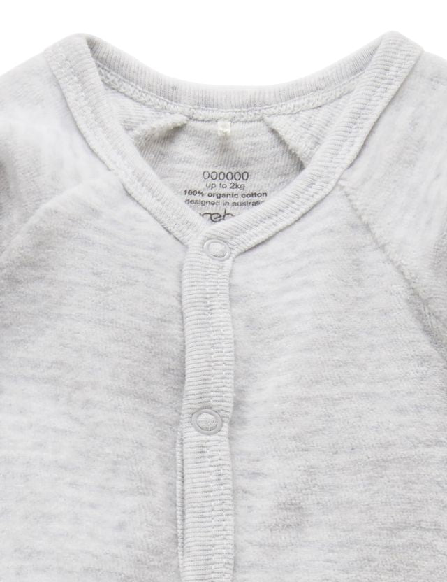 Premi Velour Growsuit | Pale Grey Stripe