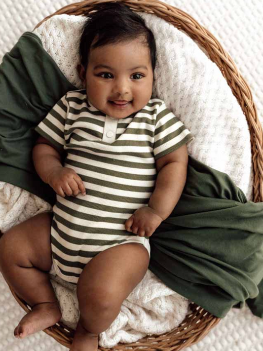 Olive Stripe Short Sleeve Organic Bodysuit