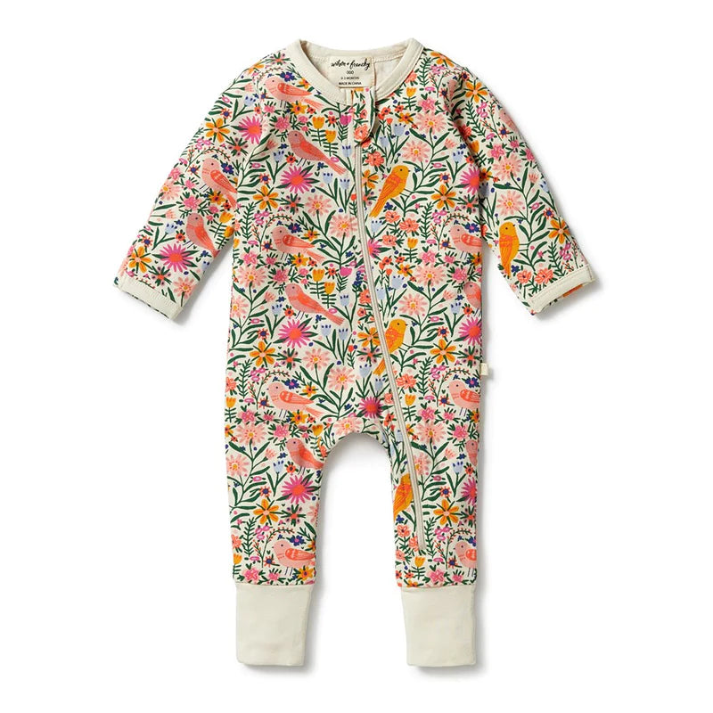 Zipsuit With Feet Birdy Floral