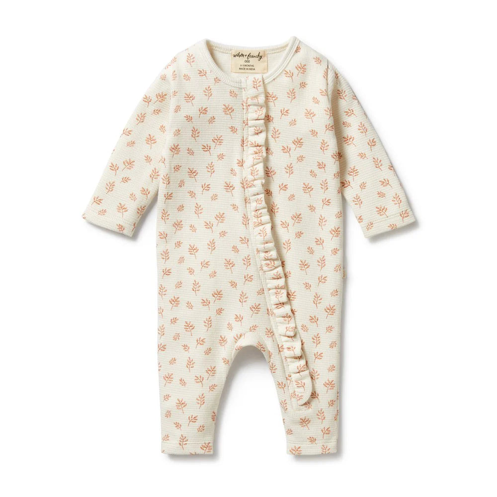 Winter Bloom | Organic Waffle Ruffle Zipsuit