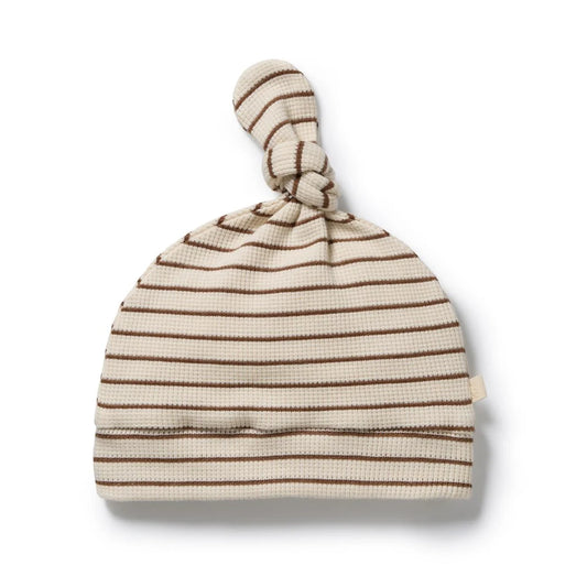 NUTMEG STRIPE ORGANIC WAFFLE KNOT HAT