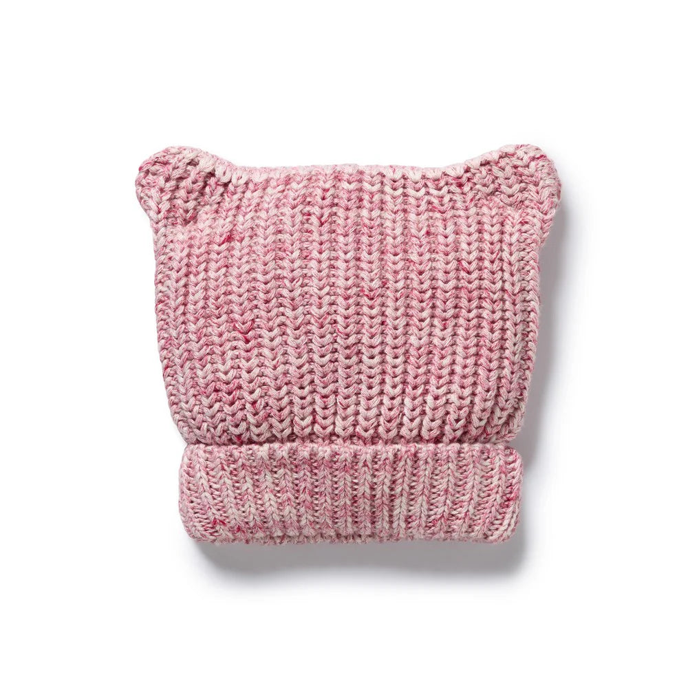 RHUBARB AND CREAM ORGANIC KNITTED BEAR HAT