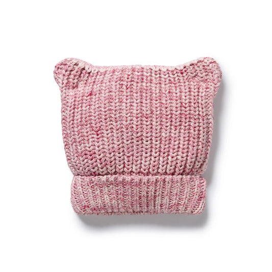 RHUBARB AND CREAM ORGANIC KNITTED BEAR HAT