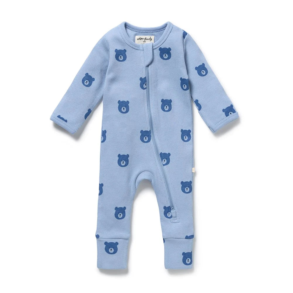 BEAR HUGS ORGANIC WAFFLE ZIPSUIT