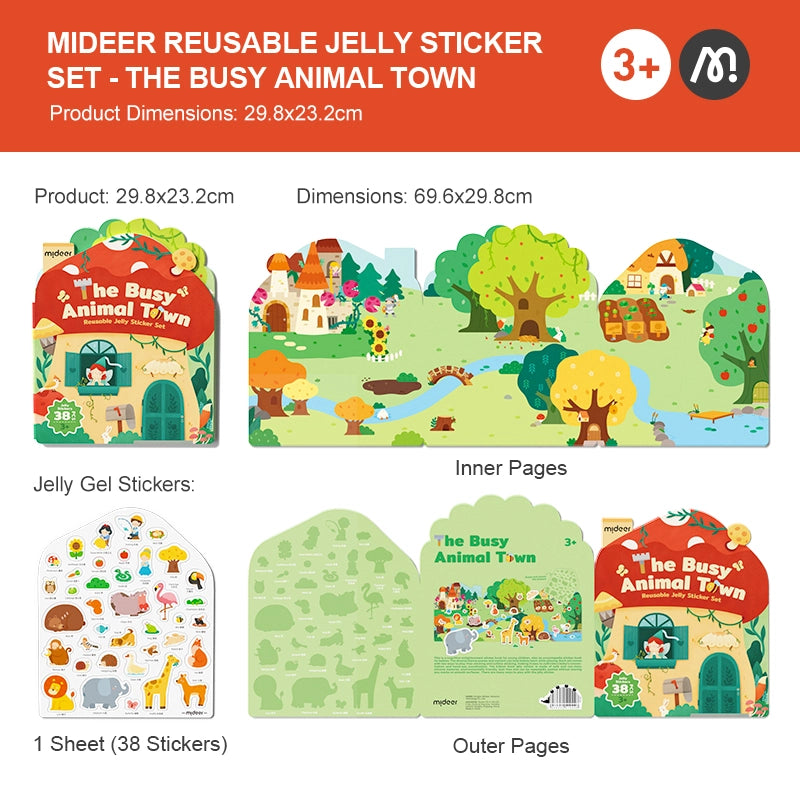 Reusable Jelly Sticker Set- The Busy Animal Town