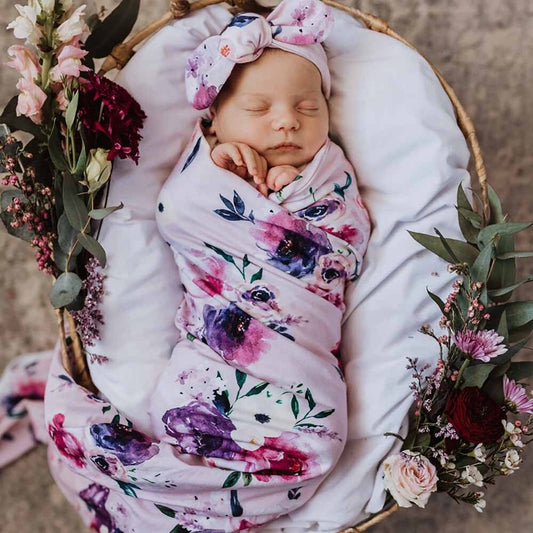 Floral Kiss | Baby Jersey Wrap & Topknot Set