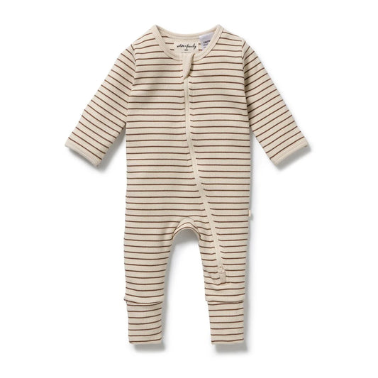 NUTMEG STRIPE | ORGANIC WAFFLE ZIPSUIT