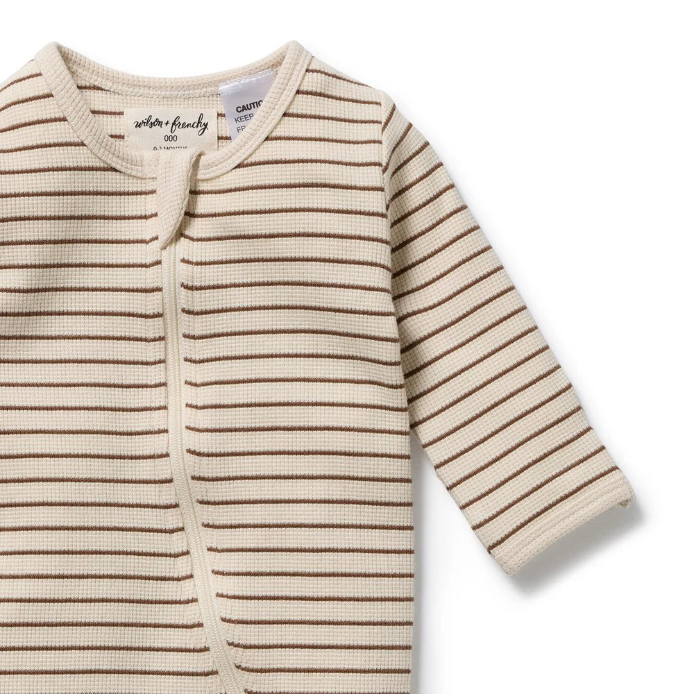 NUTMEG STRIPE | ORGANIC WAFFLE ZIPSUIT