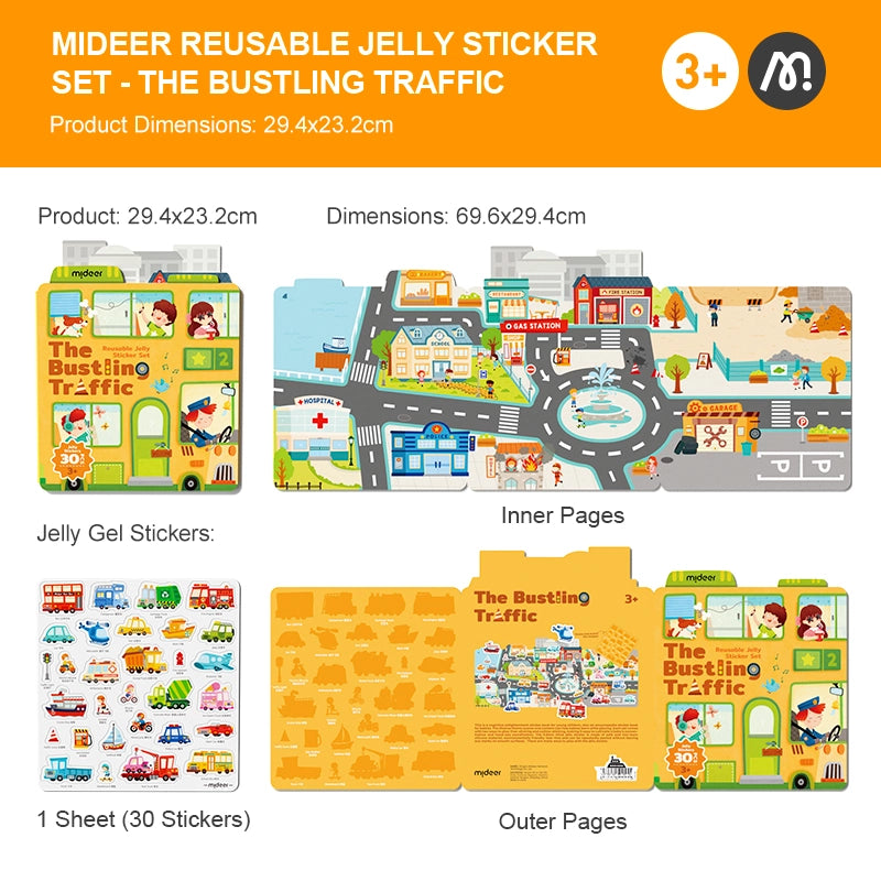 Reusable Jelly Sticker Set- The Bustling Traffic