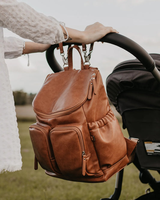 Tan Faux Leather Nappy Backpack
