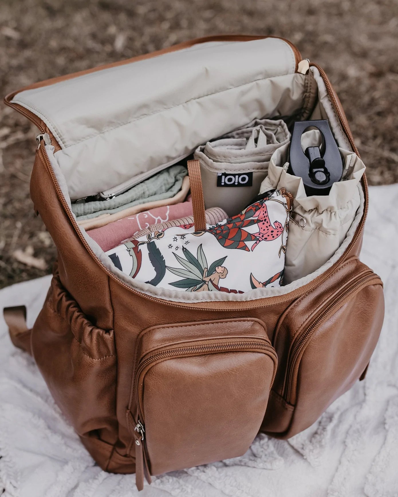 Tan Faux Leather Nappy Backpack