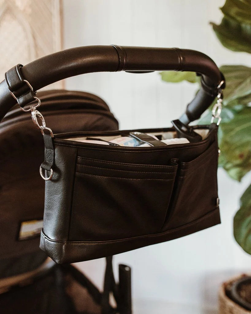 Mini Caddy Signature Pram Caddy - Black Dimple Vegan Leather – Mini Folk Collective